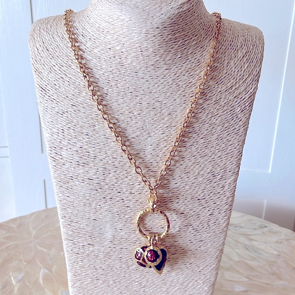 Gold Bronze Charm Long Costume Necklace